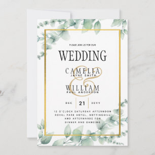 Eukalyptus Verlasse WEDDING Greenery GOLD QR CODE Einladung