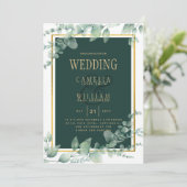 Eukalyptus Verlasse WEDDING Greenery GOLD QR CODE Einladung (Stehend Vorderseite)