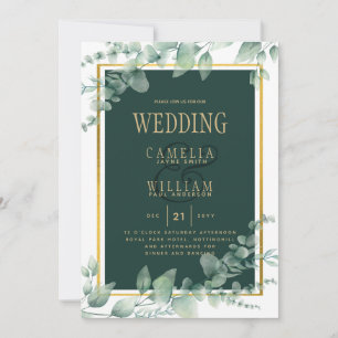 Eukalyptus Verlasse WEDDING Greenery GOLD QR CODE Einladung
