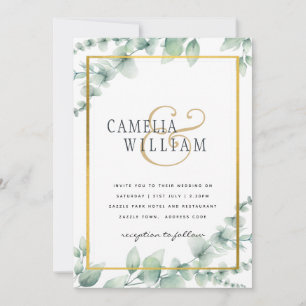 Eukalyptus Verlasse WEDDING Greenery GOLD QR CODE Einladung