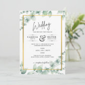 Eukalyptus Verlasse WEDDING Greenery GOLD QR CODE Einladung (Stehend Vorderseite)