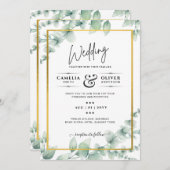 Eukalyptus Verlasse WEDDING Greenery GOLD QR CODE Einladung (Vorne/Hinten)