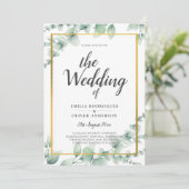 Eukalyptus Verlasse WEDDING Greenery GOLD QR CODE Einladung (Stehend Vorderseite)