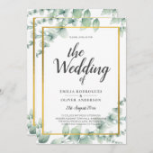 Eukalyptus Verlasse WEDDING Greenery GOLD QR CODE Einladung (Vorne/Hinten)