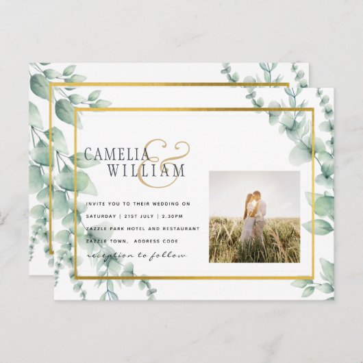 Eukalyptus Verlasse WEDDING Greenery GOLD QR CODE Postkarte (Vorne/Hinten)