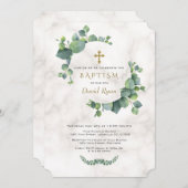 Eukalyptus Verlasse Wreath Cross Marmor Taufe Einladung (Vorne/Hinten)