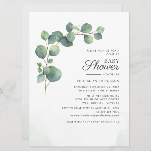 Eukalyptus Verlasst Botanische Paare Babydusche Einladung (Vorne/Hinten)