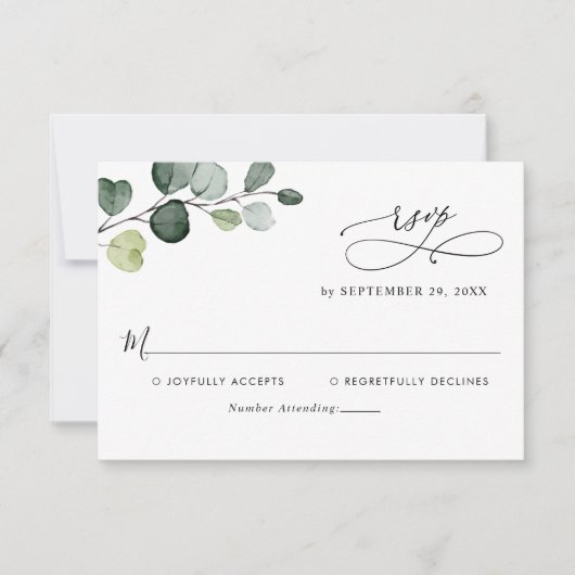 Eukalyptus Verlasst Greenery Monogram RSVP Card (Vorderseite)