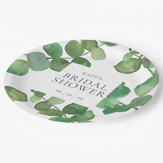 Eukalyptus Verlasst Grünes Brautparty Pappteller (Schrägansicht)