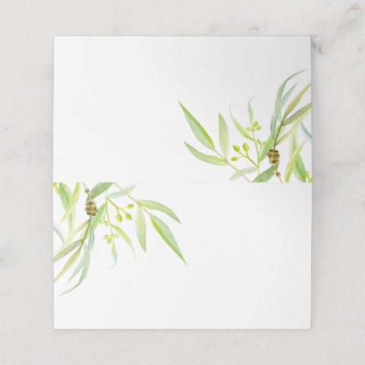 Eukalyptus verlasst Hochzeitsfeiern Platzkarten (Außenseite Aufgefaltet)