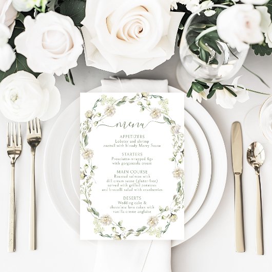 Eukalyptus Verlasst White Peony Blume Hochzeitmenü RSVP Karte