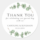 Eukalyptus Vielen Dank für Ihre Feier mit uns Runder Aufkleber (Vorderseite)