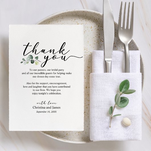 Eukalyptus Vielen Dank für Ihre Hochzeitsempfangsk