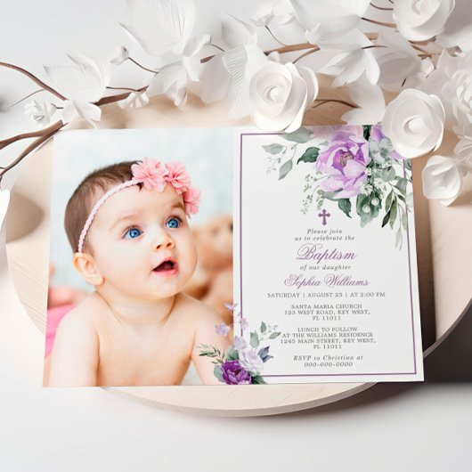 Eukalyptus Violet Blume Foto Girl Taufe Einladung