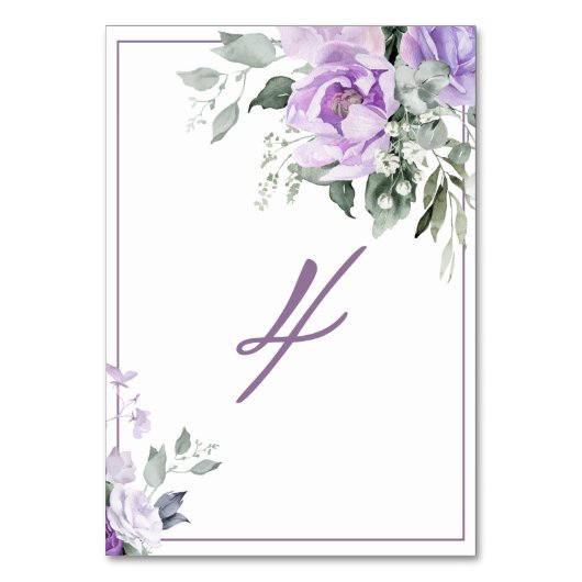Eukalyptus Violet Blume Hochzeit Tischnummer (Vorderseite)