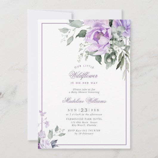 Eukalyptus Violet Blume Kinderdusche Einladung (Vorderseite)