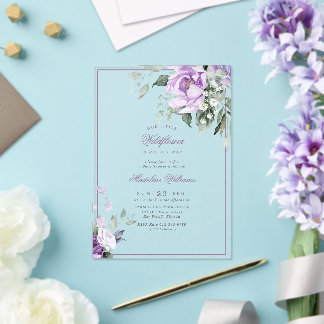 Eukalyptus Violette Blumen Baby Shower Acryleinladungen