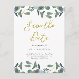 Eukalyptus-Wappen | Blätter und Gold Save the Date Postkarte