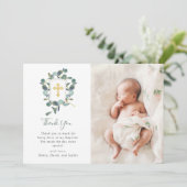 Eukalyptus-Wappen | Wasserfarbe und Foto Taufe Dankeskarte (Stehend Vorderseite)