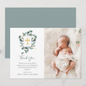 Eukalyptus-Wappen | Wasserfarbe und Foto Taufe Dankeskarte (Vorne/Hinten)