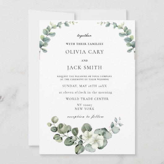 Eukalyptus wassercolor Rustikale Hochzeit Einladung (Vorderseite)