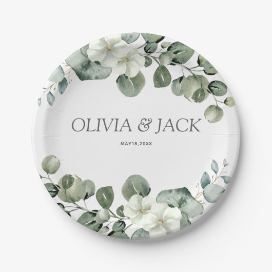 Eukalyptus wassercolor Rustikale Hochzeit Pappteller (Vorderseite)
