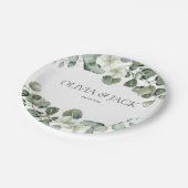 Eukalyptus wassercolor Rustikale Hochzeit Pappteller (Schrägansicht)