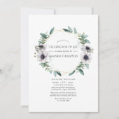 Eukalyptus Wasserfarbe Anemone Feier des Lebens Einladung (Vorderseite)