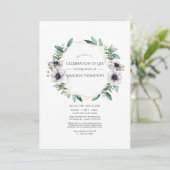 Eukalyptus Wasserfarbe Anemone Feier des Lebens Einladung (Stehend Vorderseite)