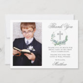 Eukalyptus-Wasserfarbe Erste Kommune Silver Dankeskarte (Vorderseite)