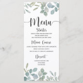 Eukalyptus wasserfarbe grün & weiß Hochzeit Menükarte (Vorderseite)