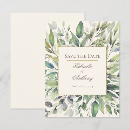 Eukalyptus-Wasserfarbe Save the Date (Vorne/Hinten)