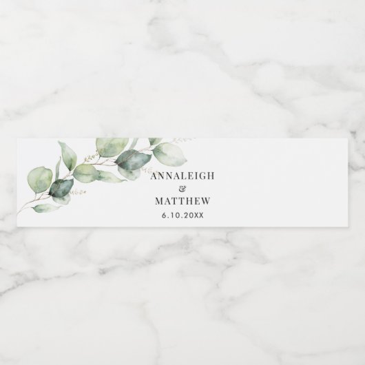 Eukalyptus Wasserfarben Elegantes Brautparty Wasserflaschenetikett (Einzelnes Label)