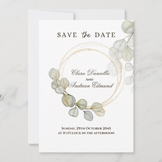 Eukalyptus-Wasserfarben Save the Date (Vorderseite)