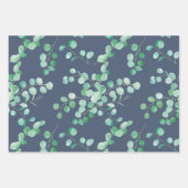 Eukalyptus-Wasserfarbenzweige auf Navy Blue Geschenkpapier Set (Vorderseite 2)