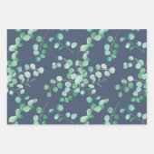 Eukalyptus-Wasserfarbenzweige auf Navy Blue Geschenkpapier Set (Vorderseite)
