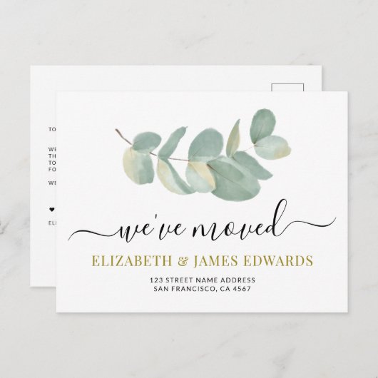 Eukalyptus Watercolor Änderung der Anschrift Ankündigungspostkarte (Vorne/Hinten)