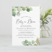 Eukalyptus Watercolor Baby in Blütendusche Einladung (Stehend Vorderseite)