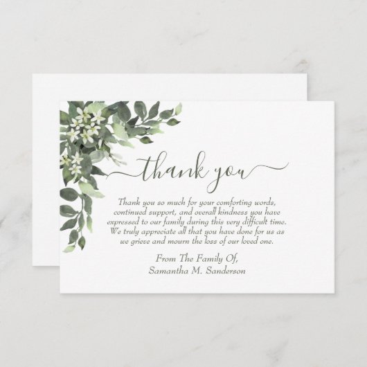 Eukalyptus Watercolor Beerdigung im liebenen Gedäc Dankeskarte (Vorne/Hinten)