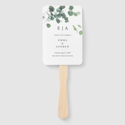 Eukalyptus Watercolor-Blätter Hochzeitsprogramm Fächer (Vorderseite)