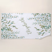 Eukalyptus Watercolor-Blätter Strandtuch (Vorderseite)
