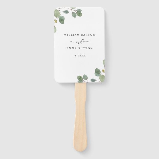 Eukalyptus Watercolor Botanisches Hochzeitsprogram Fächer (Vorderseite)