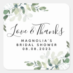 Eukalyptus Watercolor Brautparty Liebe & Dank Quadratischer Aufkleber