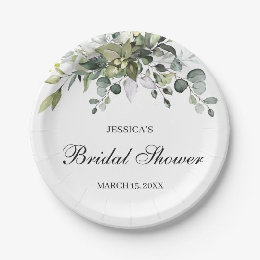 Eukalyptus Watercolor Brautparty Paper Teller (Vorderseite)