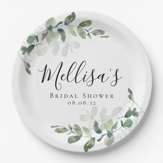 Eukalyptus Watercolor-Brautparty Pappteller (Vorderseite)