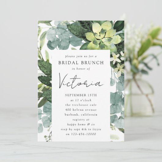 Eukalyptus Watercolor Chic Brautparty Einladung (Stehend Vorderseite)