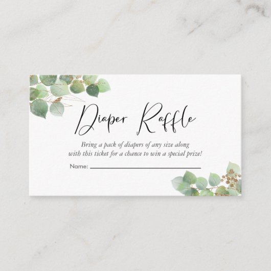 Eukalyptus Watercolor Diaper Raffle Baby Dusche Begleitkarte (Vorderseite)