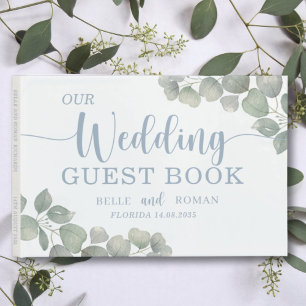 Eukalyptus Watercolor Dusty Blue Wedding Gästebuch