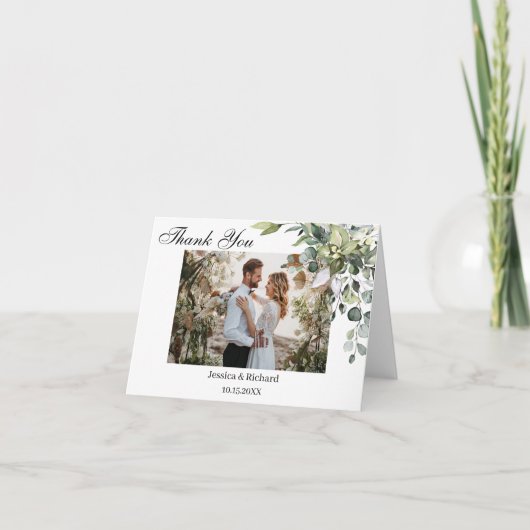 Eukalyptus Watercolor Faltblatt FOTO Danke Karte (Vorderseite)