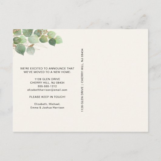 Eukalyptus Watercolor-Familie Ankündigungspostkarte (Rückseite)